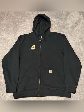 Carhartt K122 Black Zip Men’s Hoodie Size Large Loose Fit A1 Installs Logo Work
